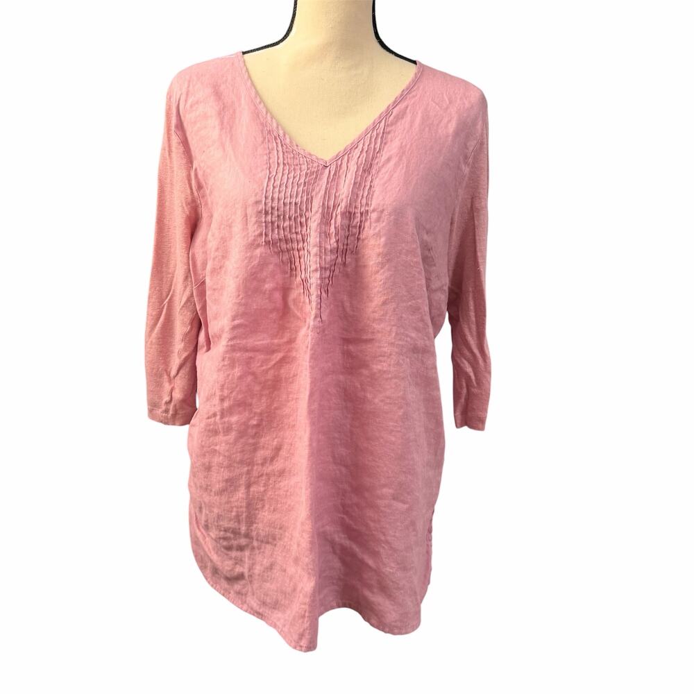 Love Linen J Jill Women's Pink 100% Linen Beachy Lagenlook Tunic Top Sz L Casual